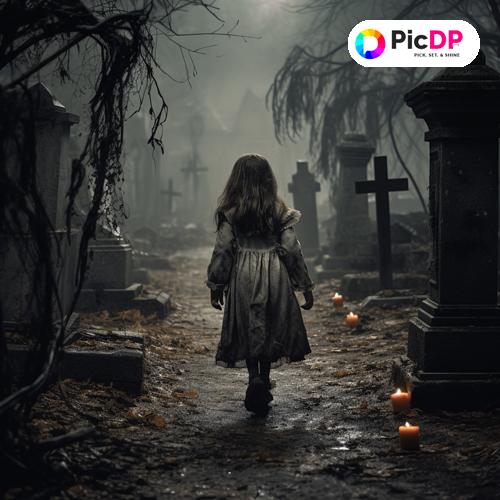 alone girl in graveyard